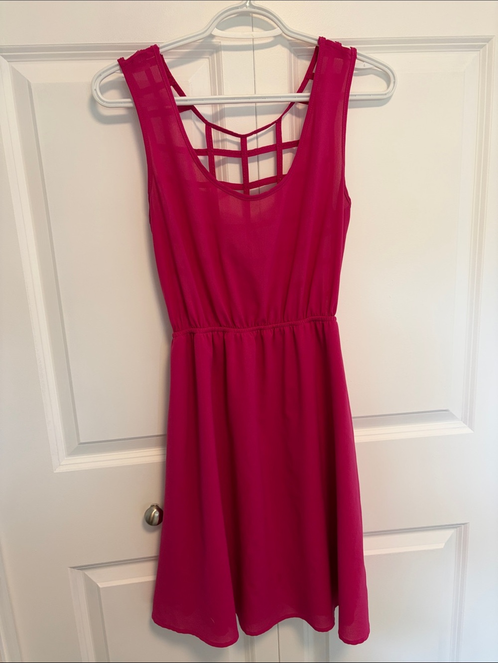 Ya Los Angeles - Hot Pink Sleeveless Chiffon Mini Dress with Grid Back